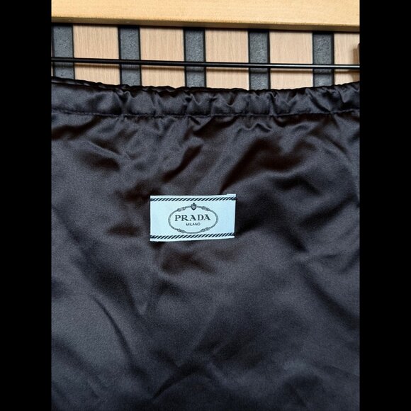 Prada Dust Bag 13.5 x 14.75 Black Stroage Adjustable Accessory Satin - Picture 2 of 6